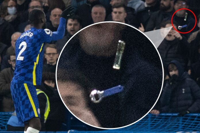 Antonio Rudiger has objects thrown at him by fans in ugly scenes at Chelsea's clash with Tottenham